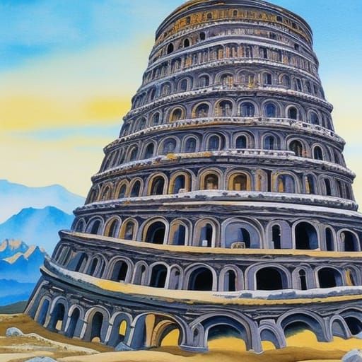 Tower of Babel in Gouache and Watercolor