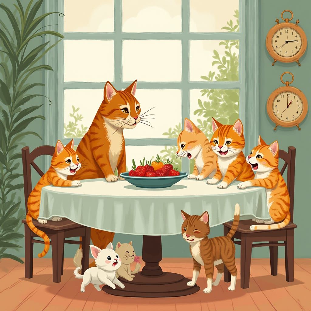 Whimsical Feline Family Enjoying Luxury Home Delight