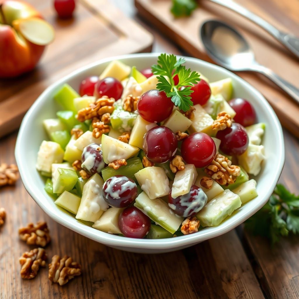 Vibrant Waldorf Salad in a Cozy Kitchen Setting