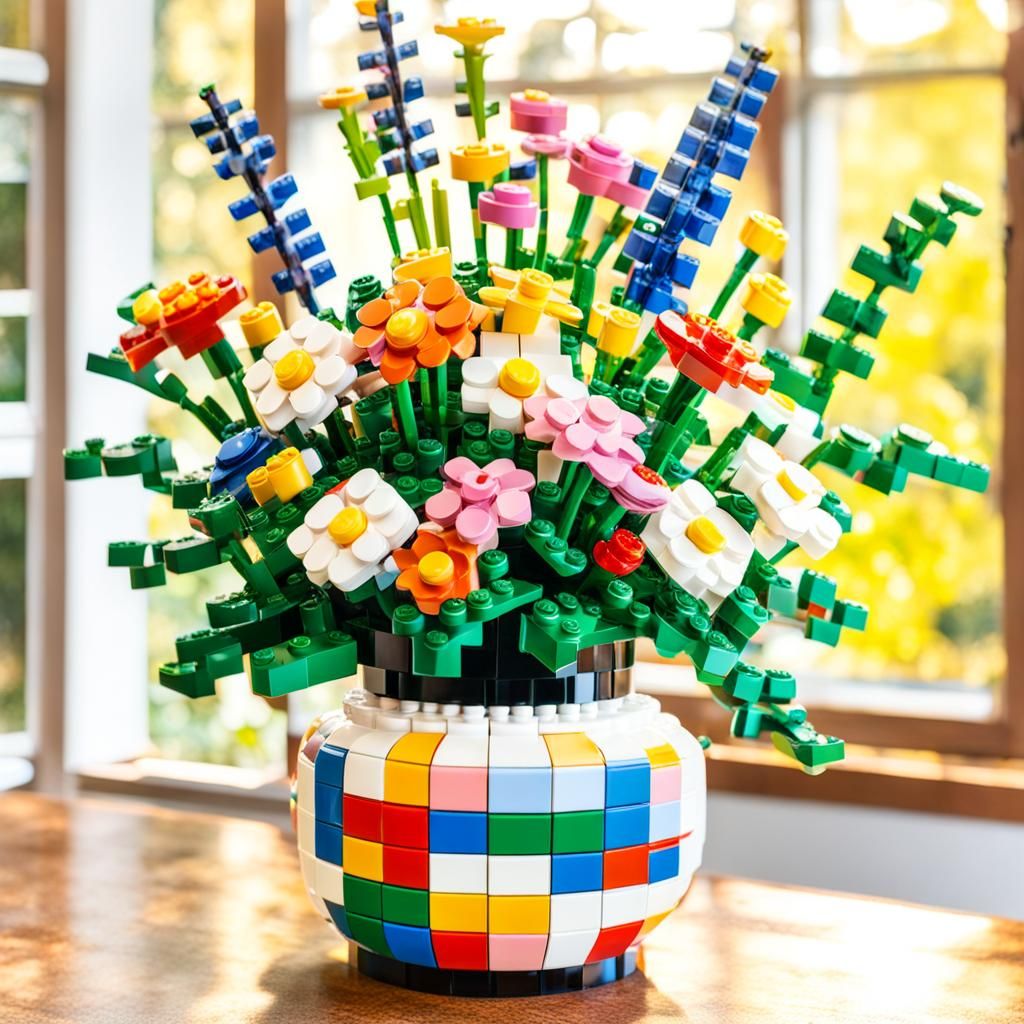 Lego Bouquet of Summer Flowers in Sunlight