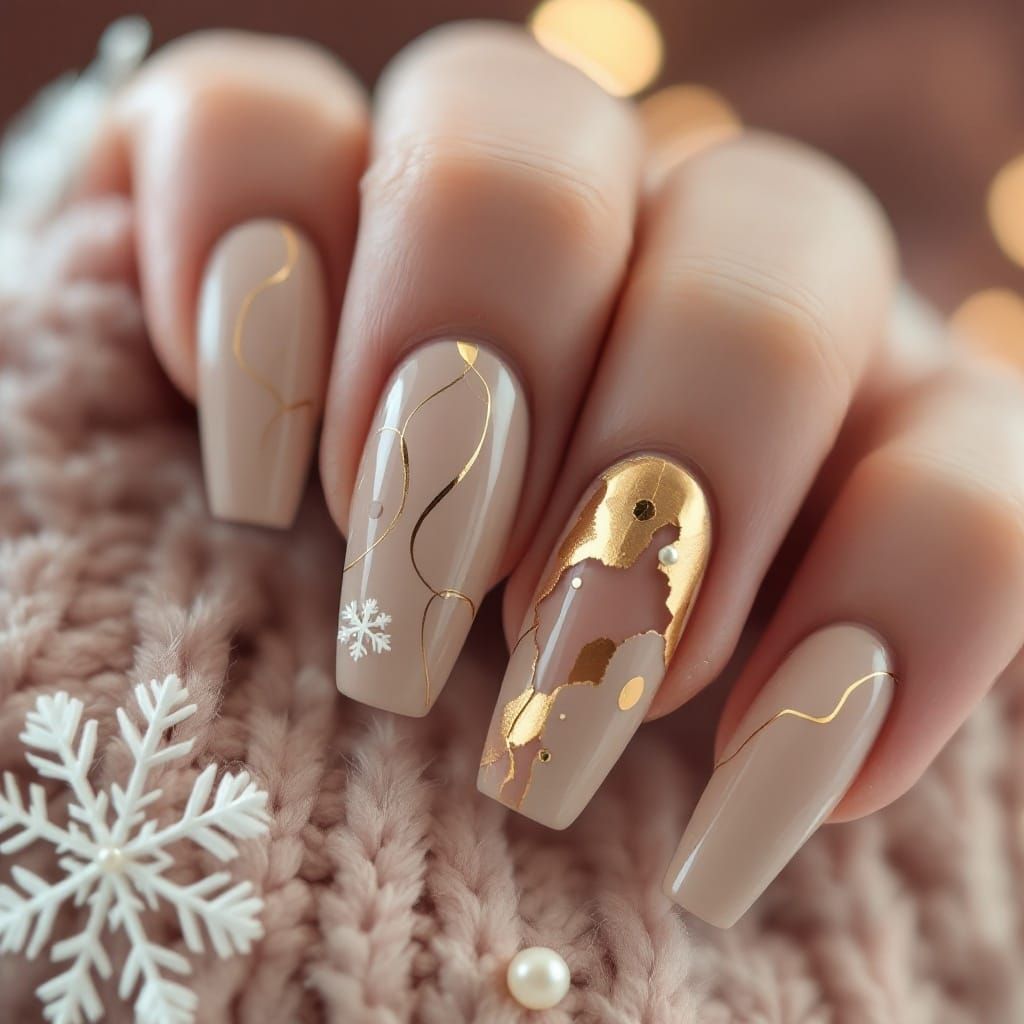 Minimalist Nail Art with Gold Accents and 3D Details
