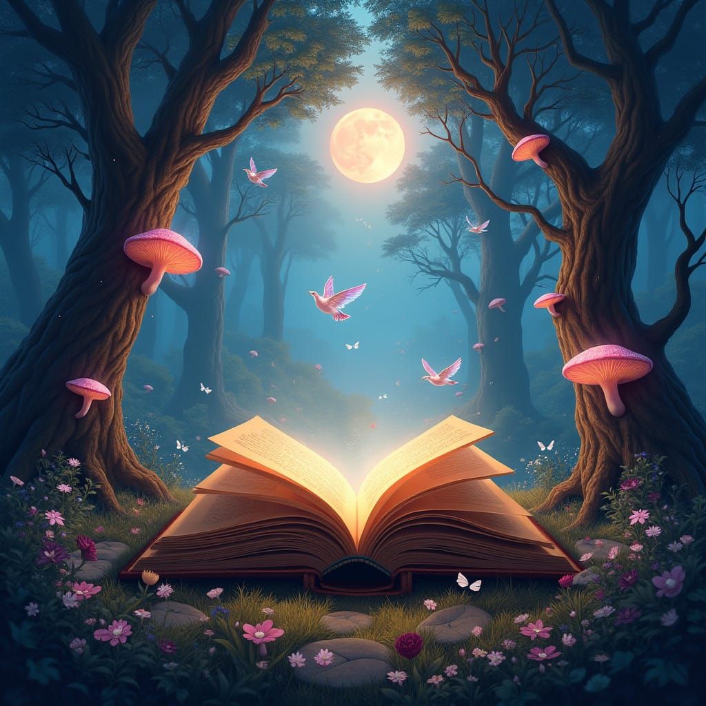 Majestic Book Portal to Mystical Forest Realm