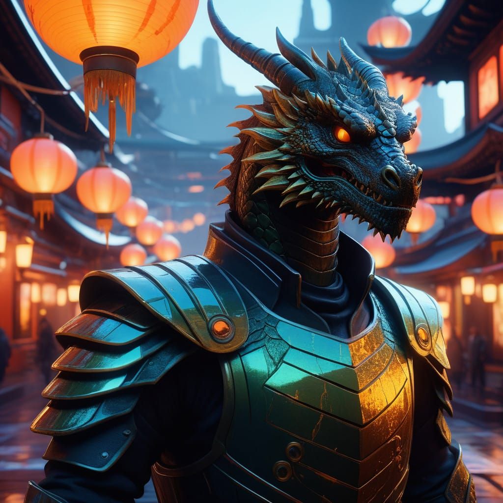 Majestic Cybergoth Dragon with Iridescent Scales in Golden G...