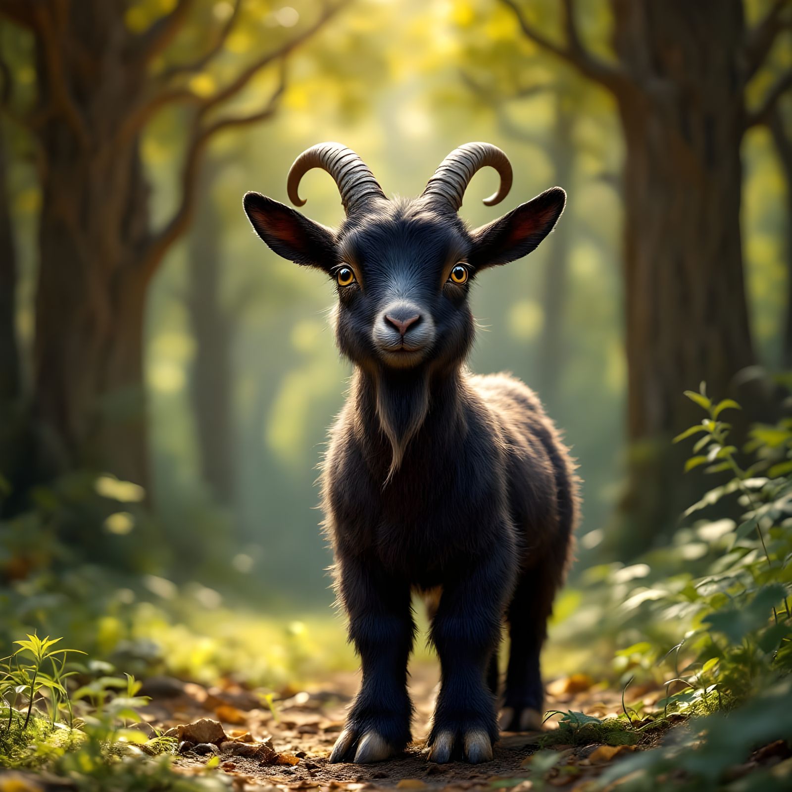 Hyper-Realistic Goat in a Forest Clearing