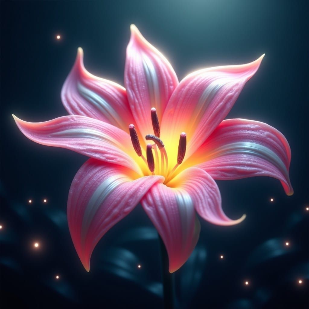 Ethereal Pink Star Lily in Matte Painting Style