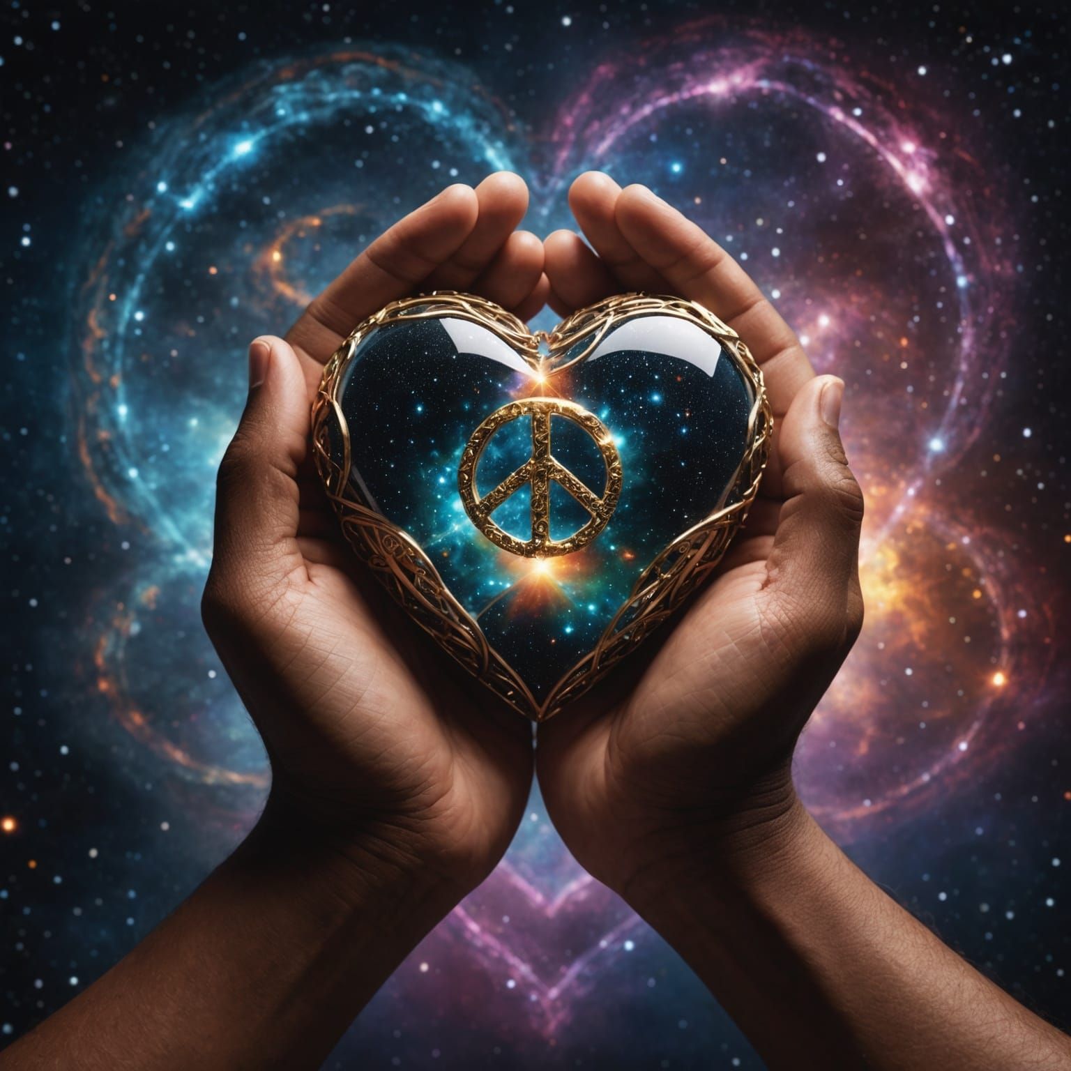 Cosmic Heart in Hands: A Symbol of Peace