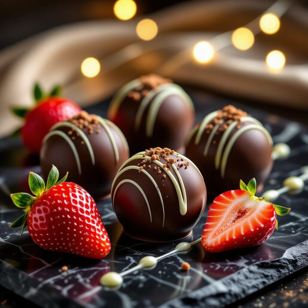 Luxurious Chocolate Truffles and Strawberries Still Life