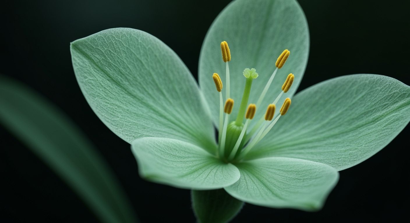 Mint-Green Flower with Golden Stamens in Hyper-Realistic Sty...