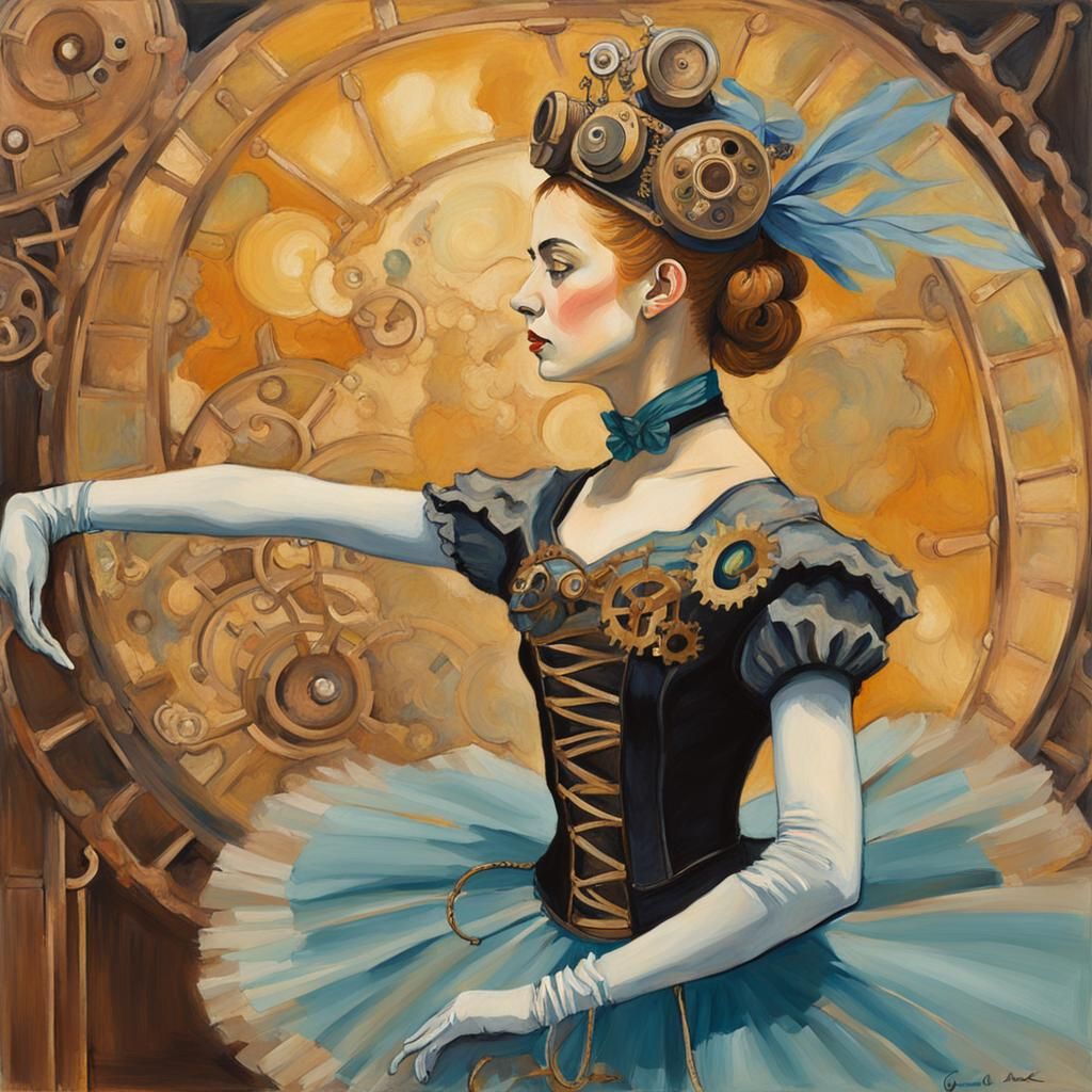 Steampunk Ballerina Portrait in Gouache Style