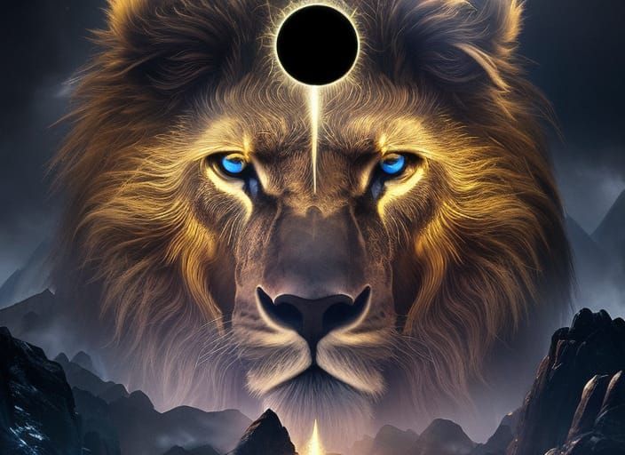 Golden Lightning Lion God in Ancient Forest