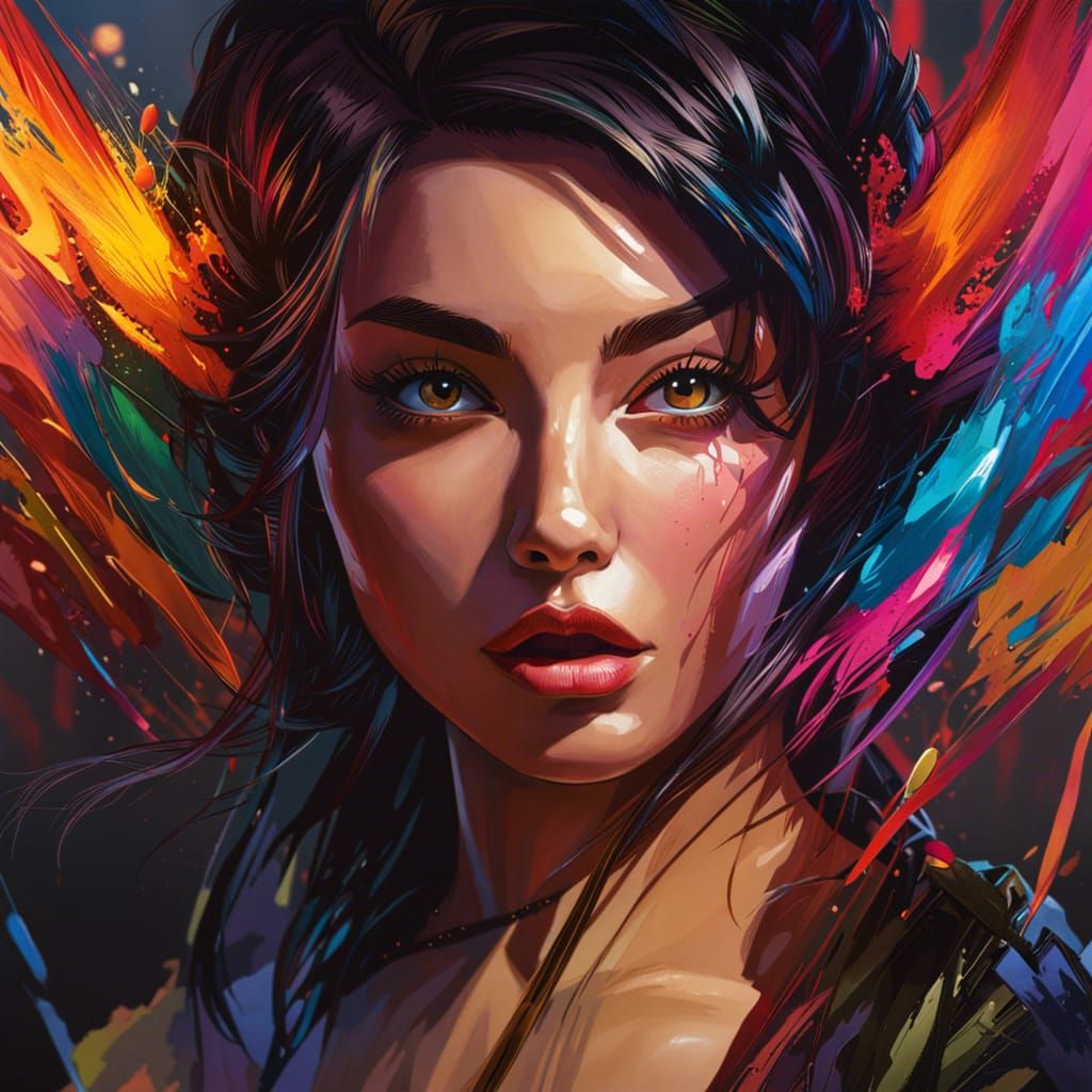 Dramatic Hyperrealistic Portrait with Colorful Background