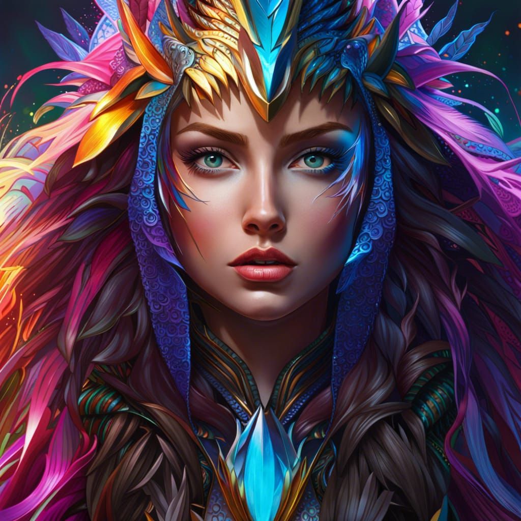 Detailed Portrait with Dramatic Lighting and Vivid Colors