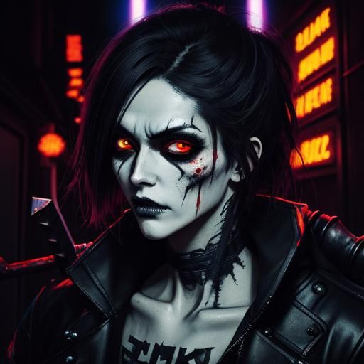 Skull Zombie with Axe in Manga Style