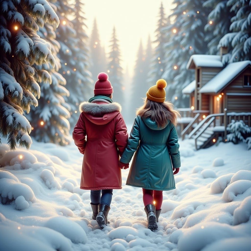 Magical Winter Wonderland Scene with Couple