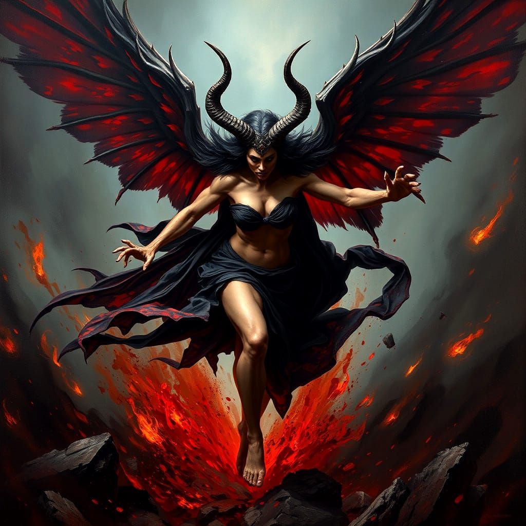 Fearsome Fury Alecto with Wings and Horns