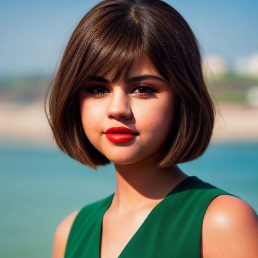 Selena Gomez at the Beach with Brown Bob