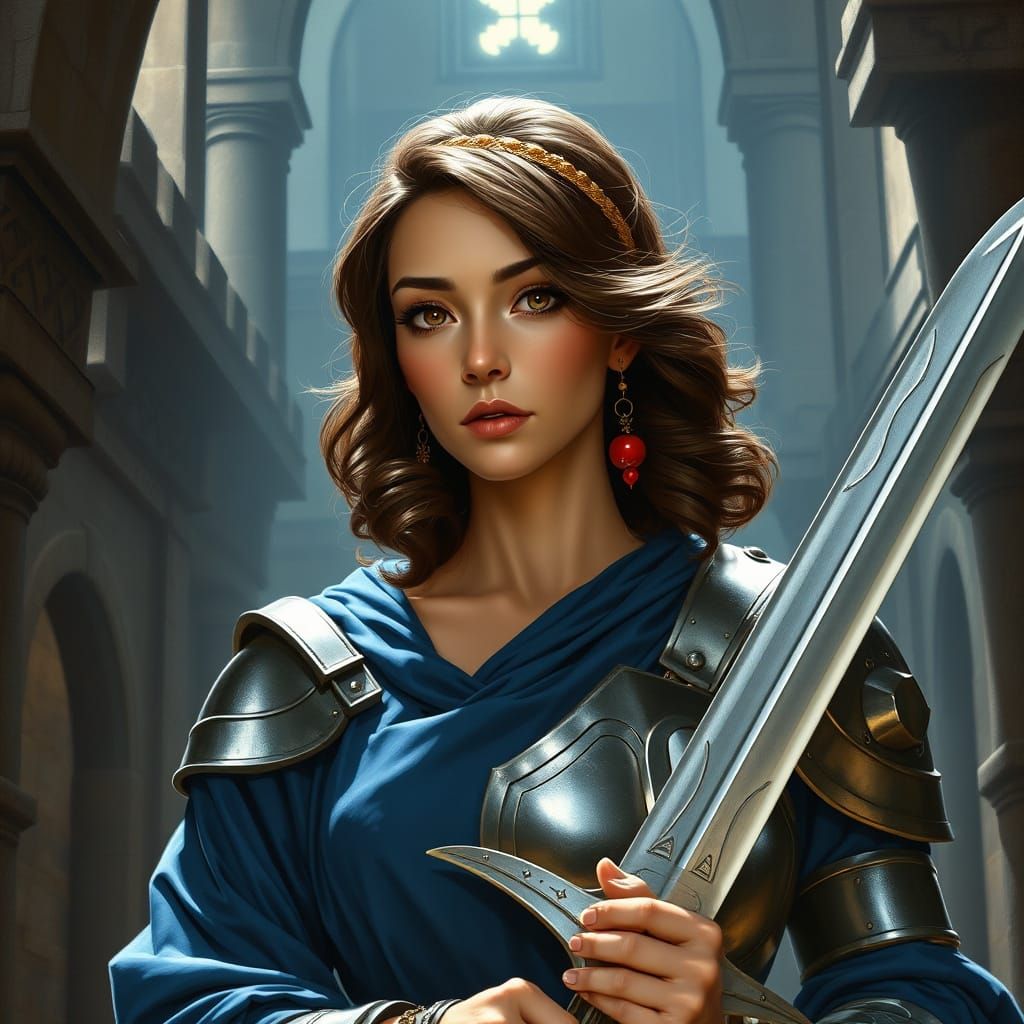 Medieval Woman Warrior in Fantasy Art Style