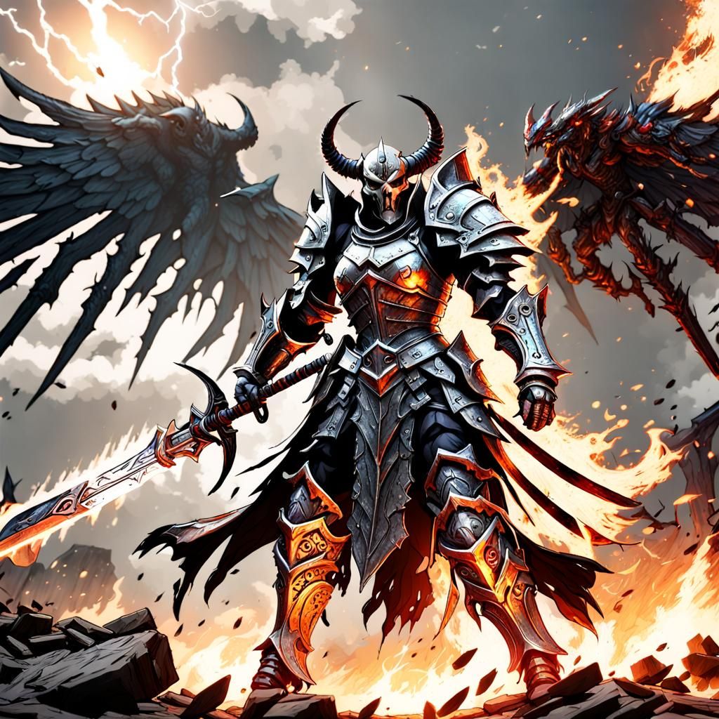 Demonic Female Warrior Ready to Battle Fallen Angel