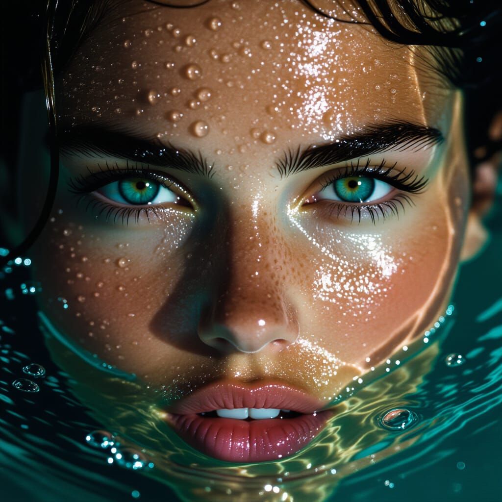 Ethereal Woman Emerges from Water, Baroque Style