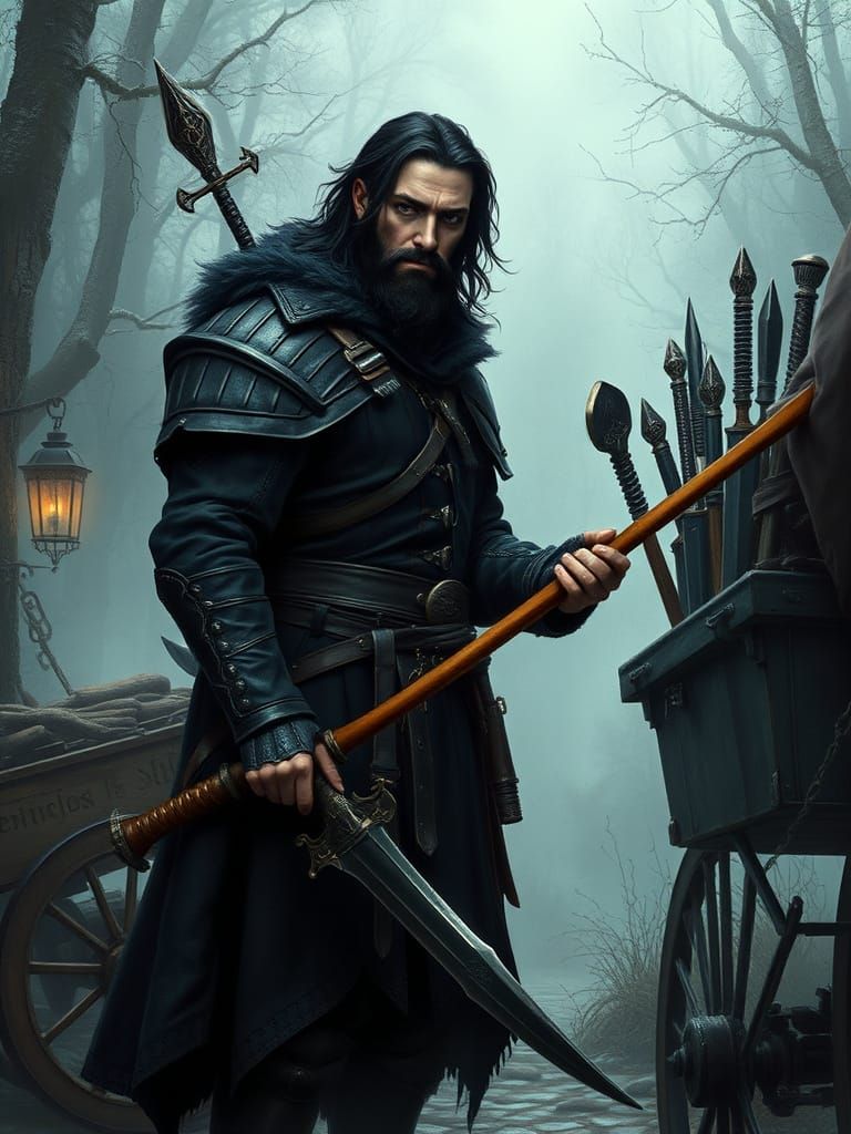 Medieval Warrior Unpacking His Dark Armory