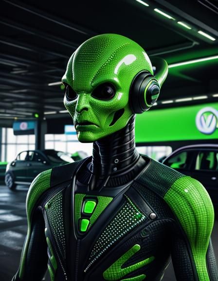 Alien at Gas Station: Detailed 3D Portrait