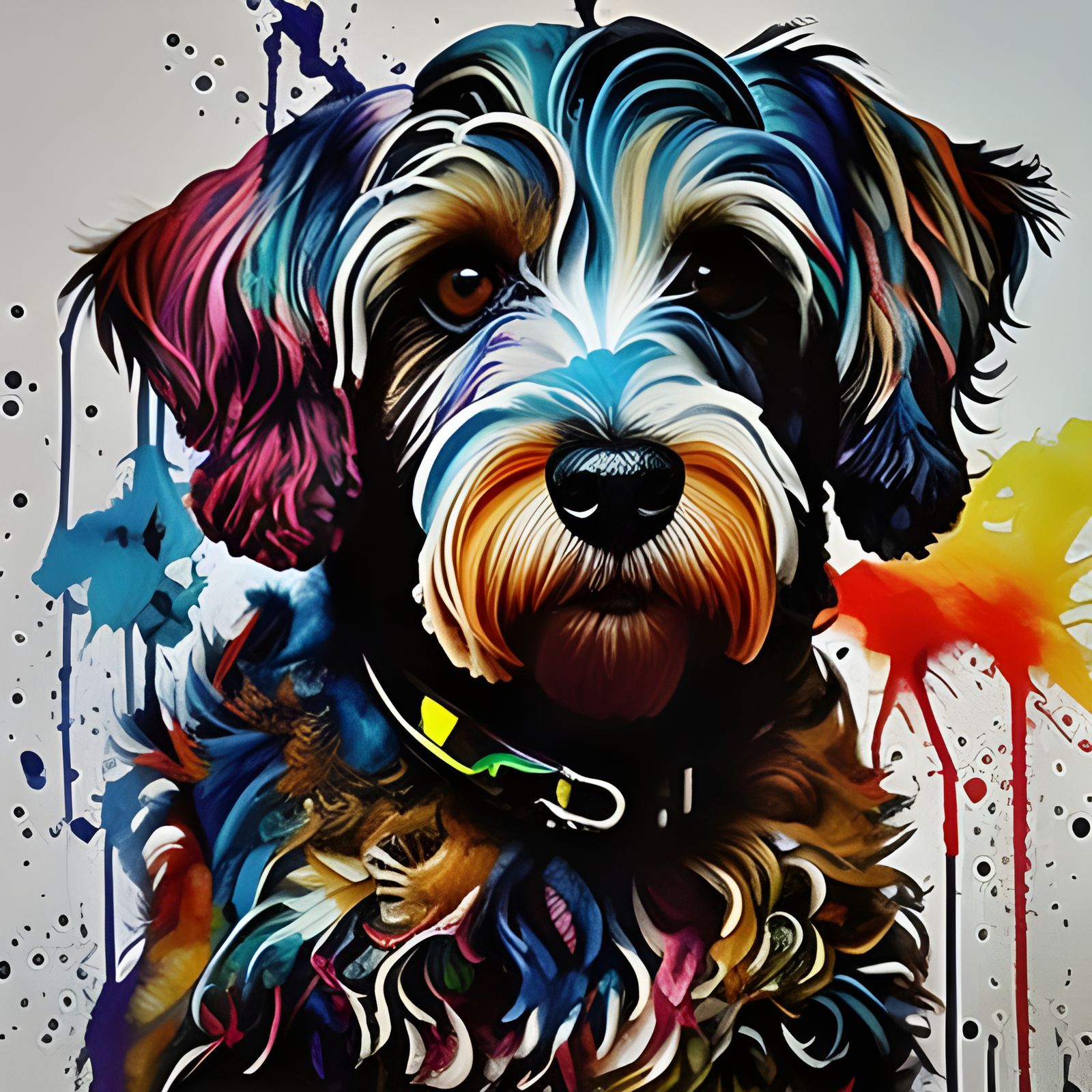 Colorful Ink Splash Portrait of a White Cockapoo