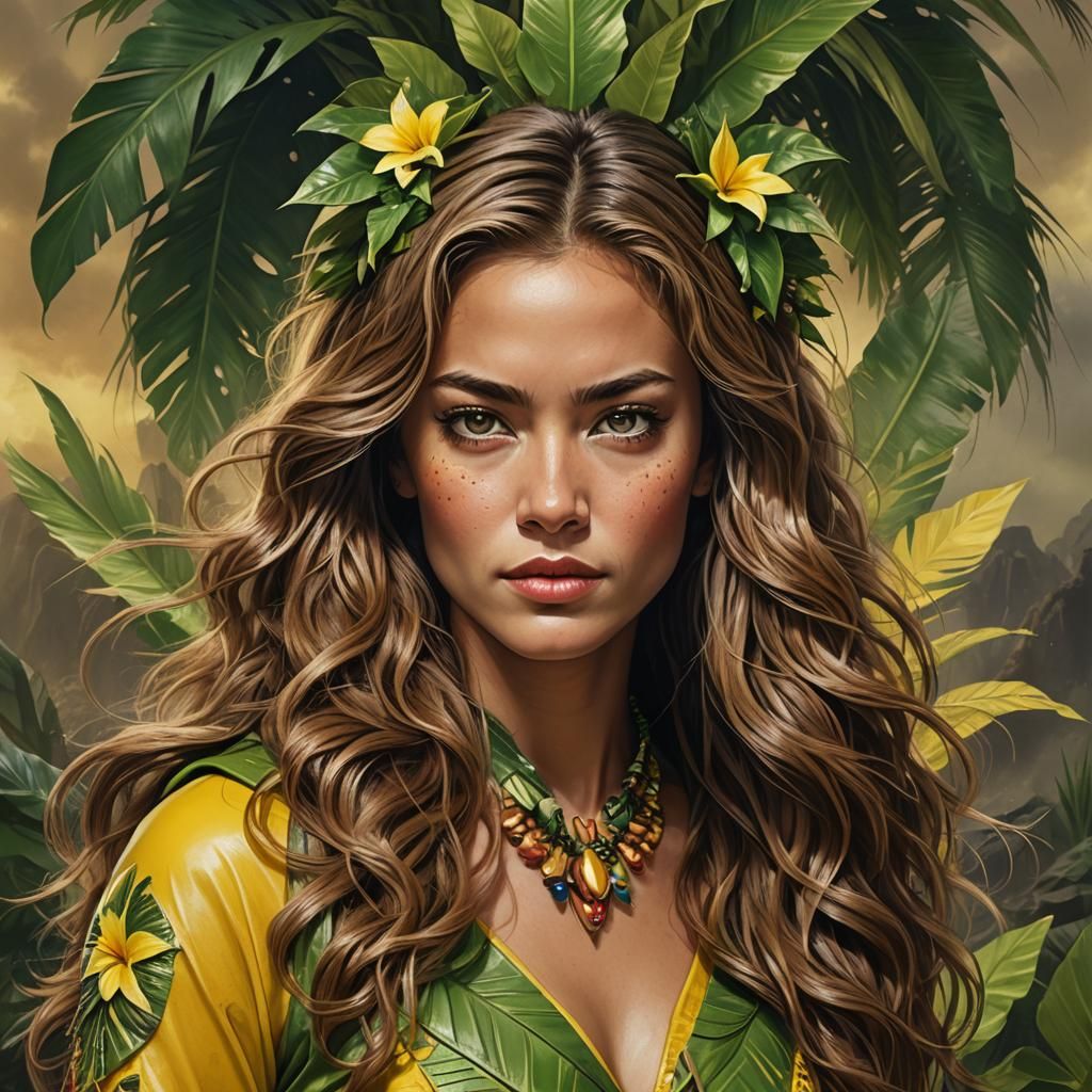 Hyperrealistic Portrait of Hawaiian Rock Singer Supervillain