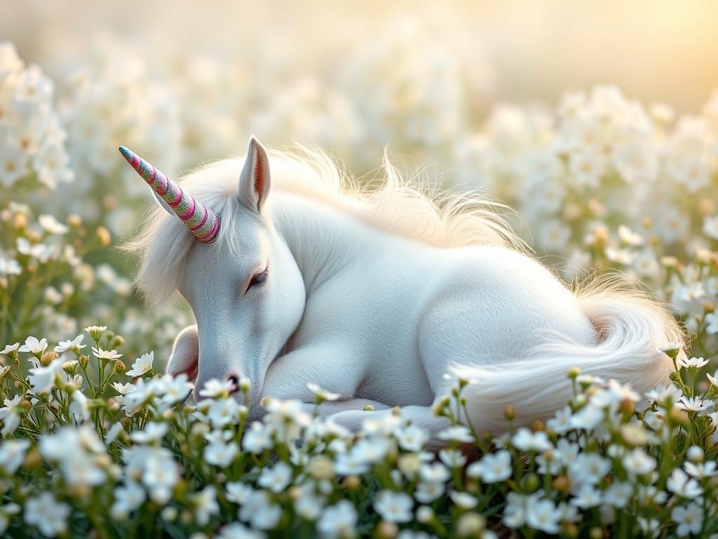 Surreal Fantasy Landscape with Baby Unicorn in a Whimsical G...