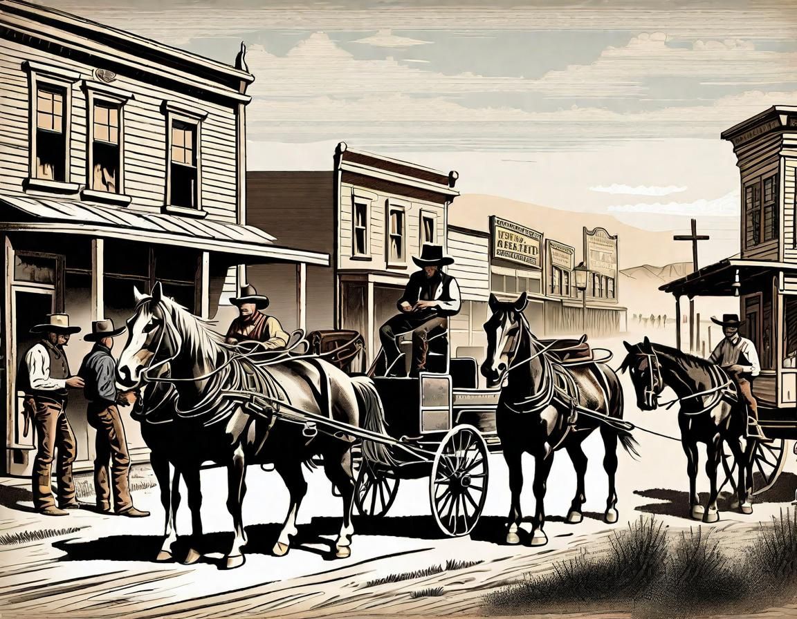 Wild West Town in Old Newspaper Illustration Style