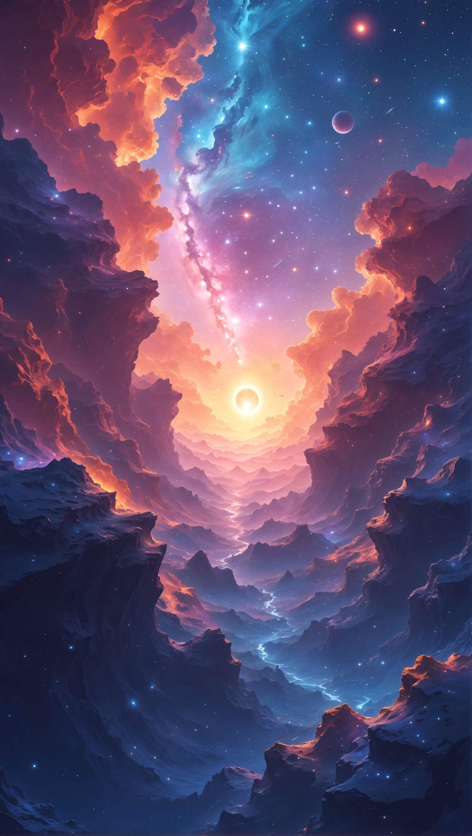 Holographic Astral Void Illustration in Mixed Media