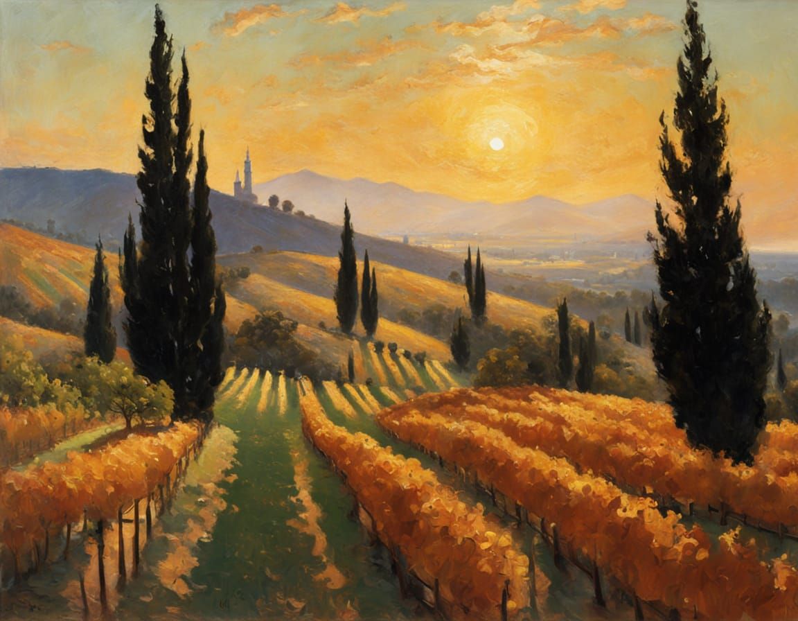 Vineyard Hills Harvest in Golden Sunlight