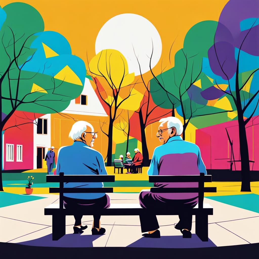 Village Park Scene in Pop Art Style