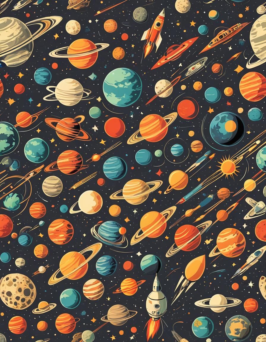 Retro Sci-Fi Planets and Celestial Objects