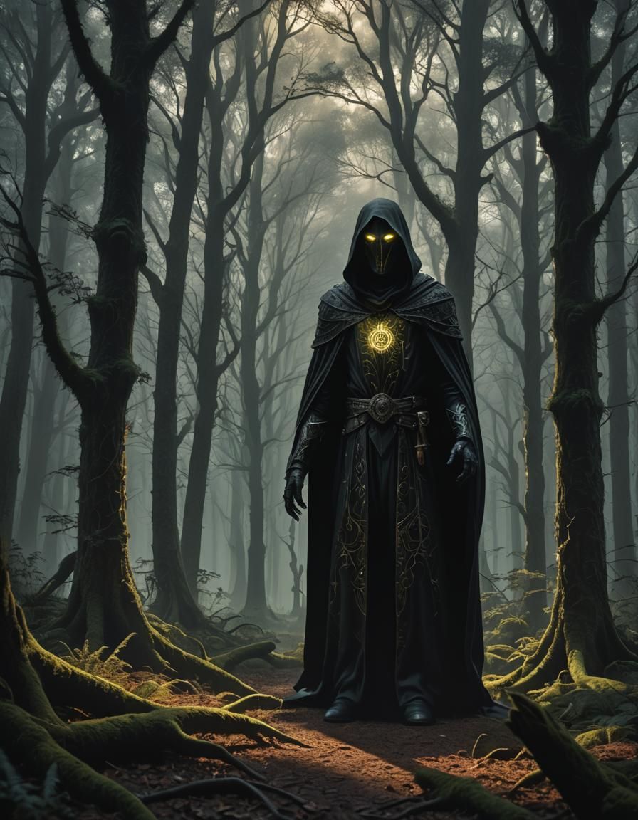 Eerie Shadow Figure in Dark Forest, Fantasy Art