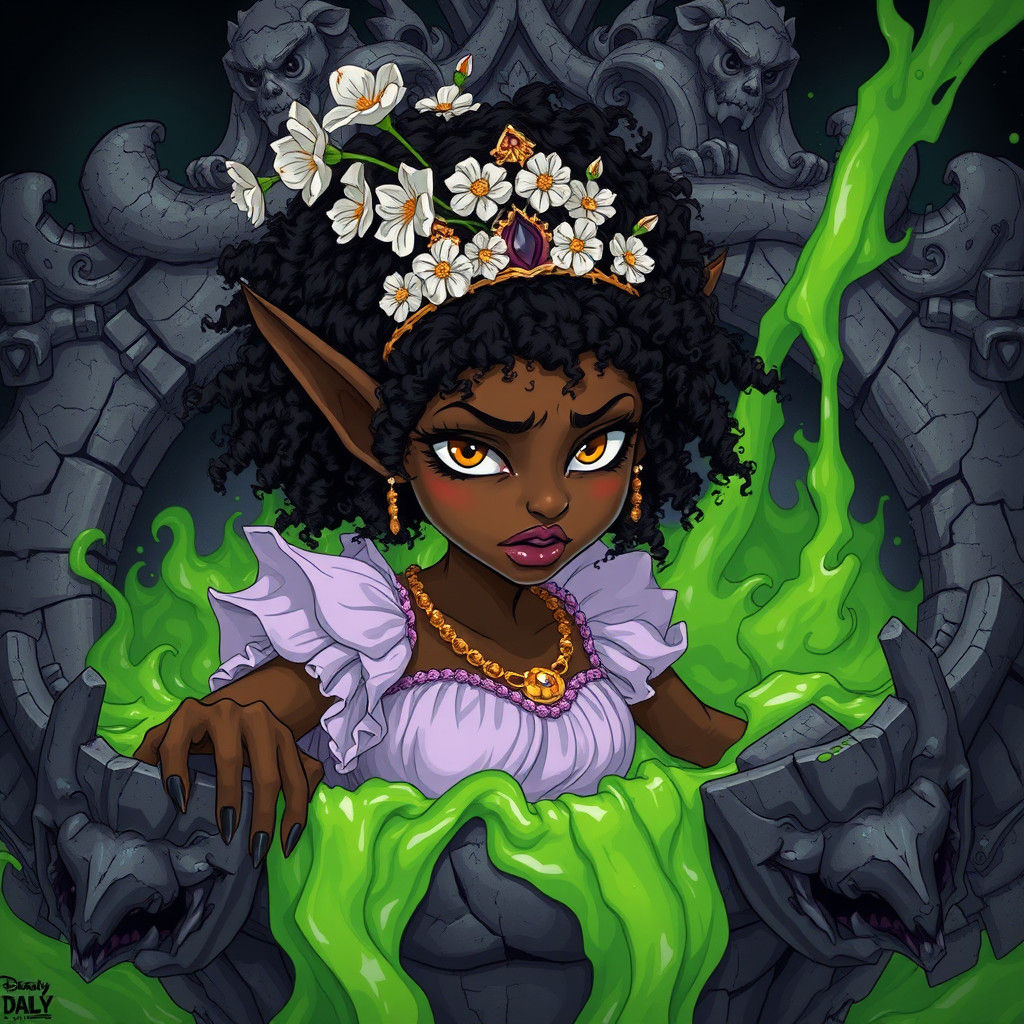 Emerald Tide Engulfs Princess in Gothic Fountain