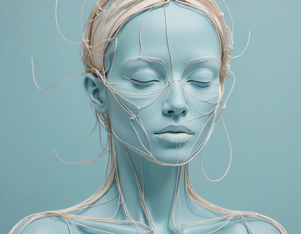 Minimalist Japandi Figure with Exposed Wires in Pale Hues