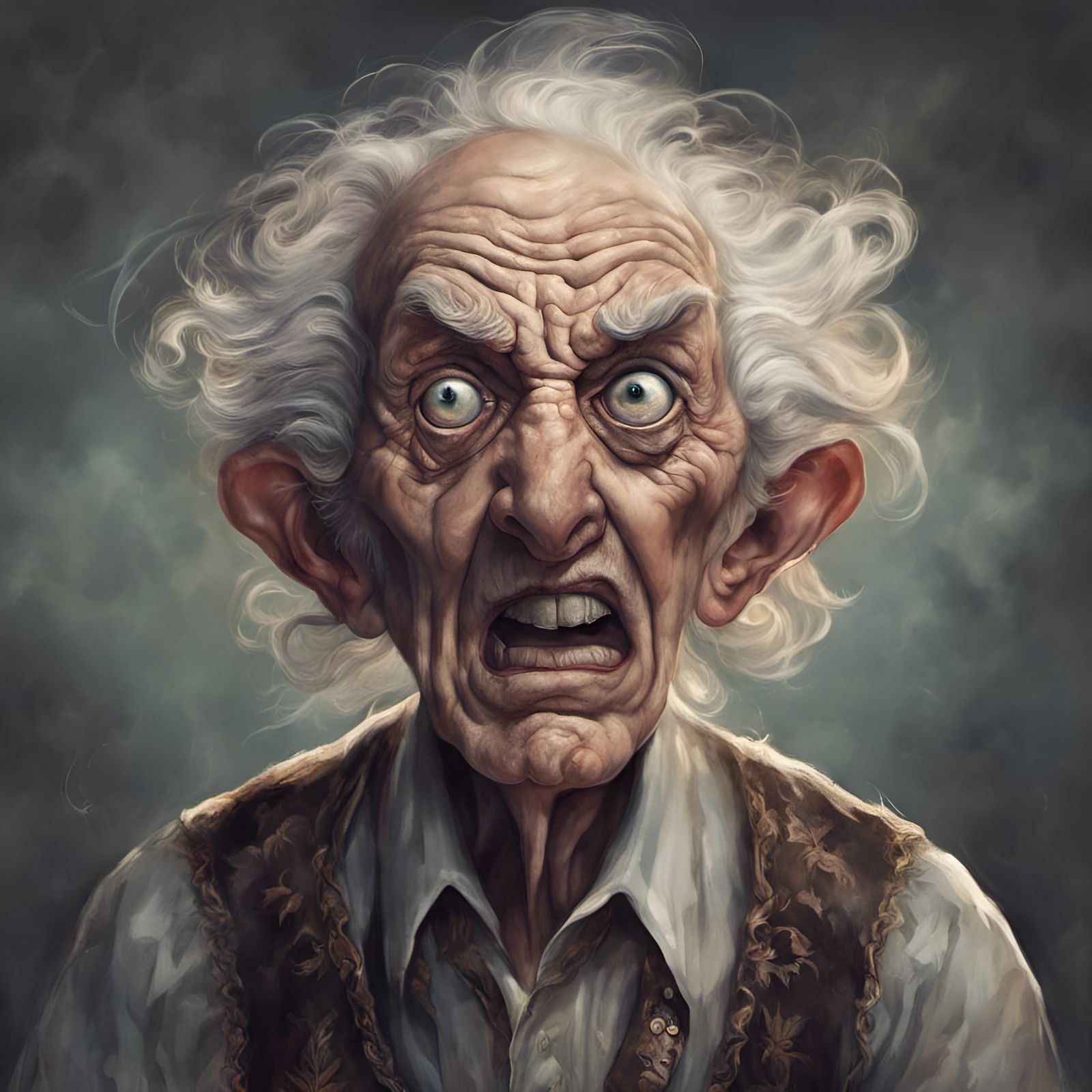 Frightened Grandpa in Baroque Maximalist Style