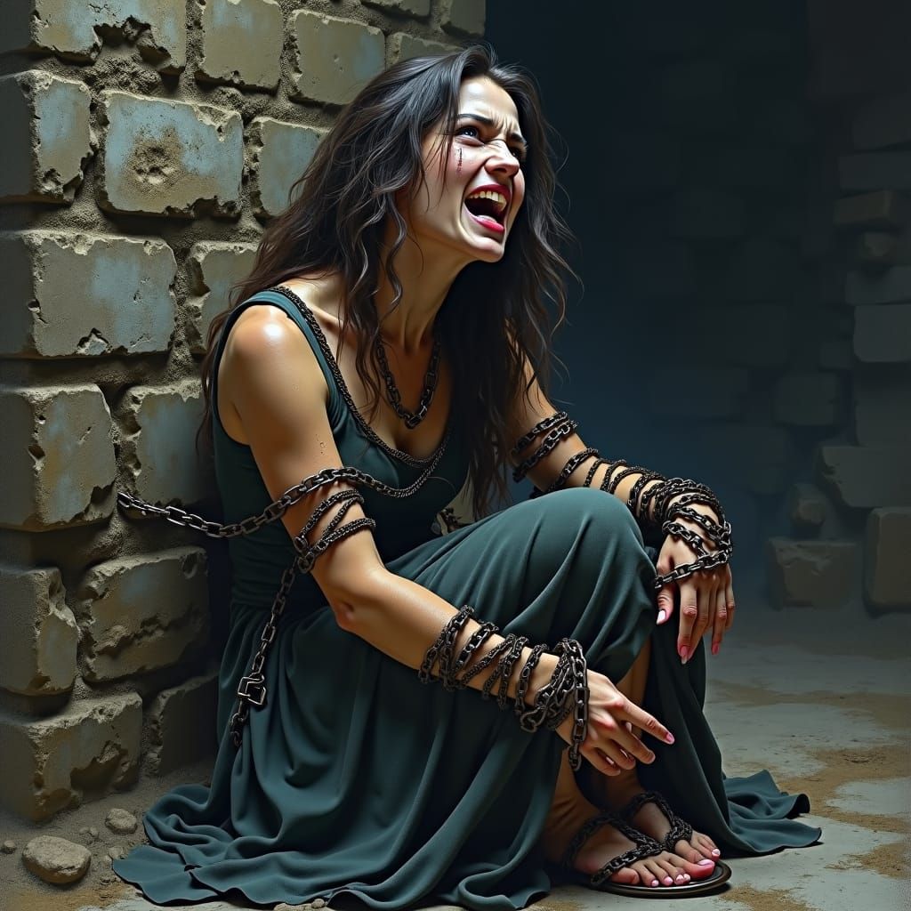 A Traumatized Woman Imprisoned in a Medieval Dungeon