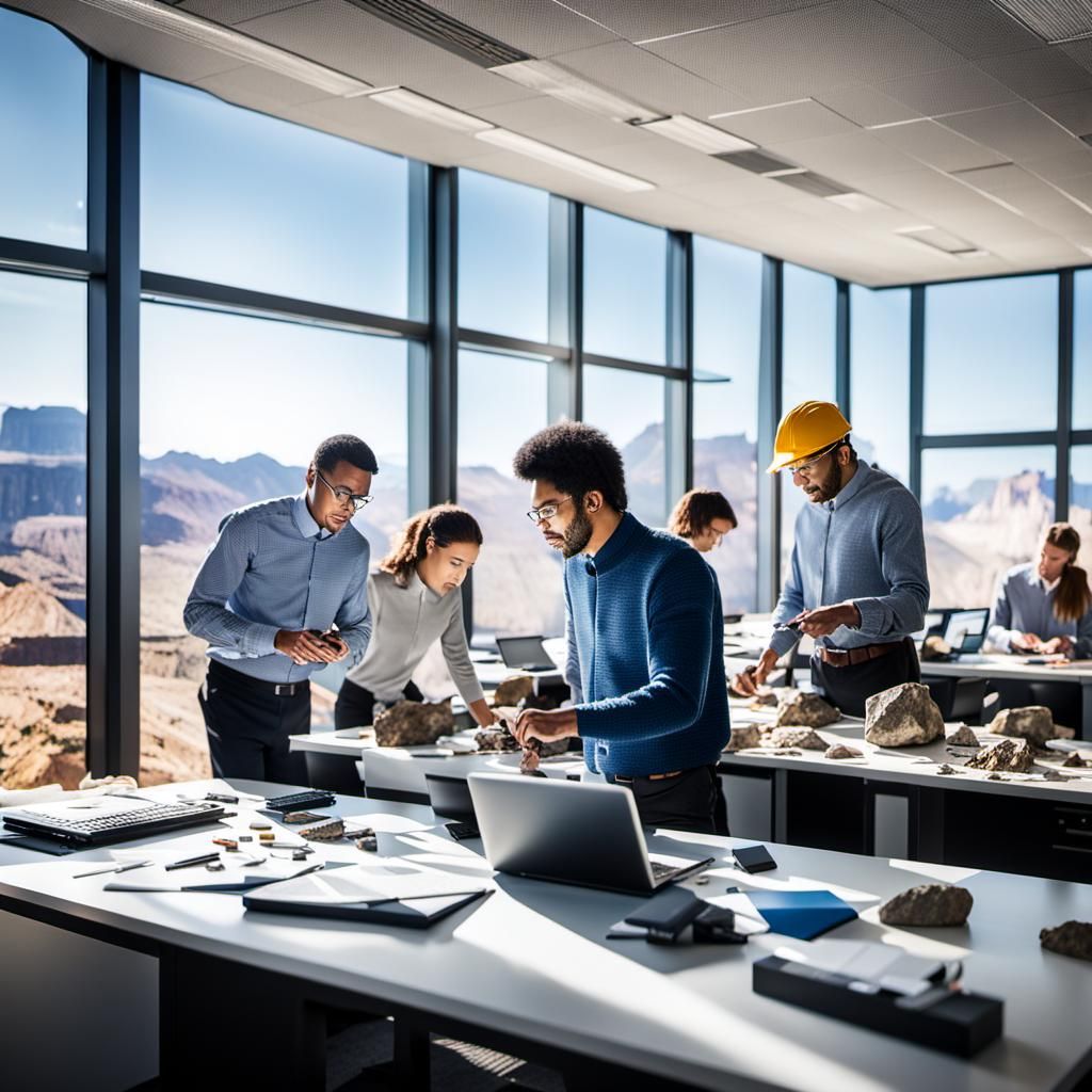 Geologists at Work in Modern Office, Professional Photograph...
