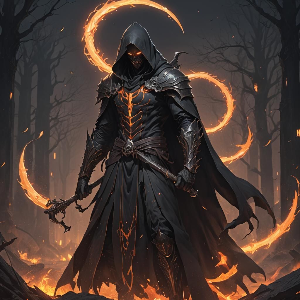 Eerie Dark Fantasy Reaper with Jack-o-Lantern Head