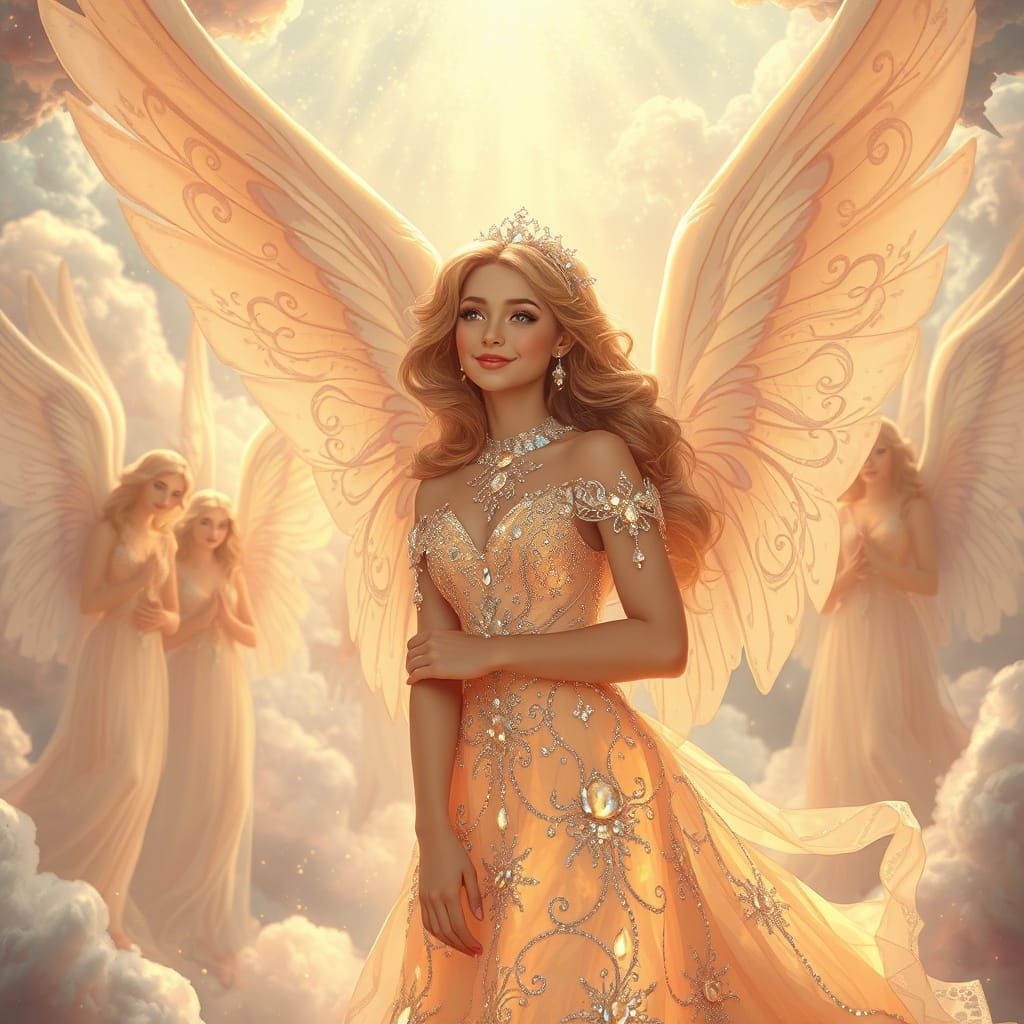 Celestial Angels Gather in a Heavenly Realm