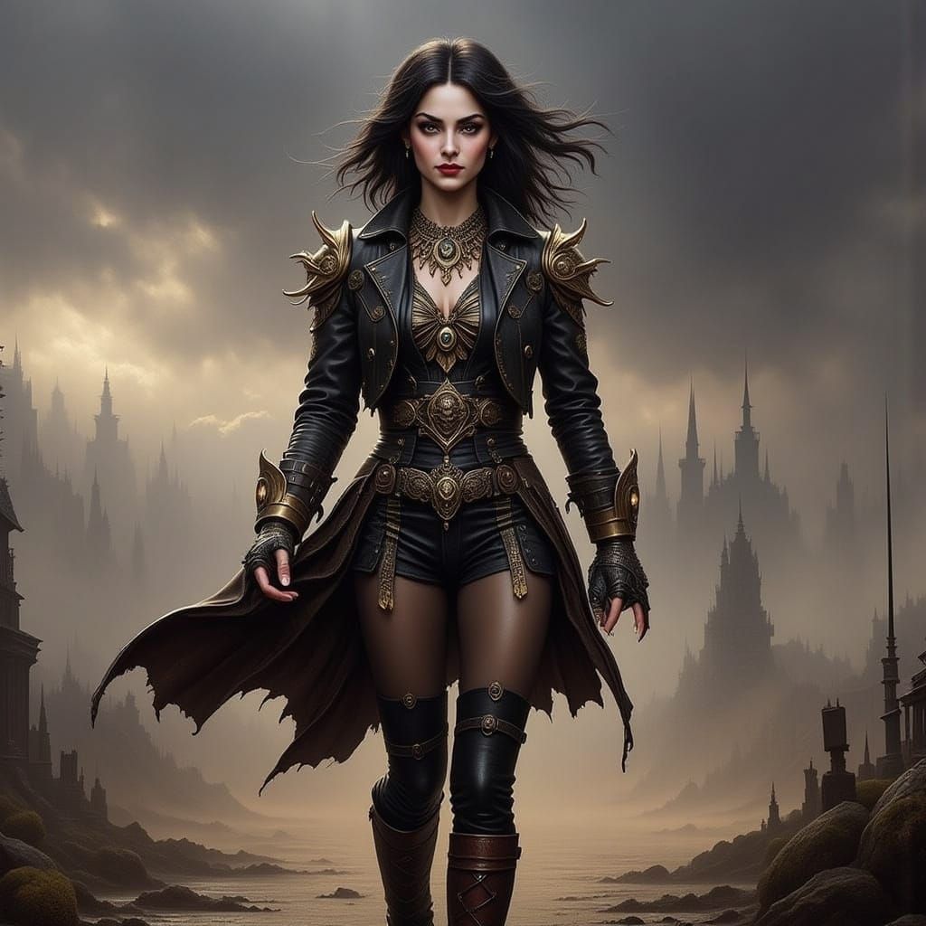 Old West Scene with Flying Figures and Dark Elements