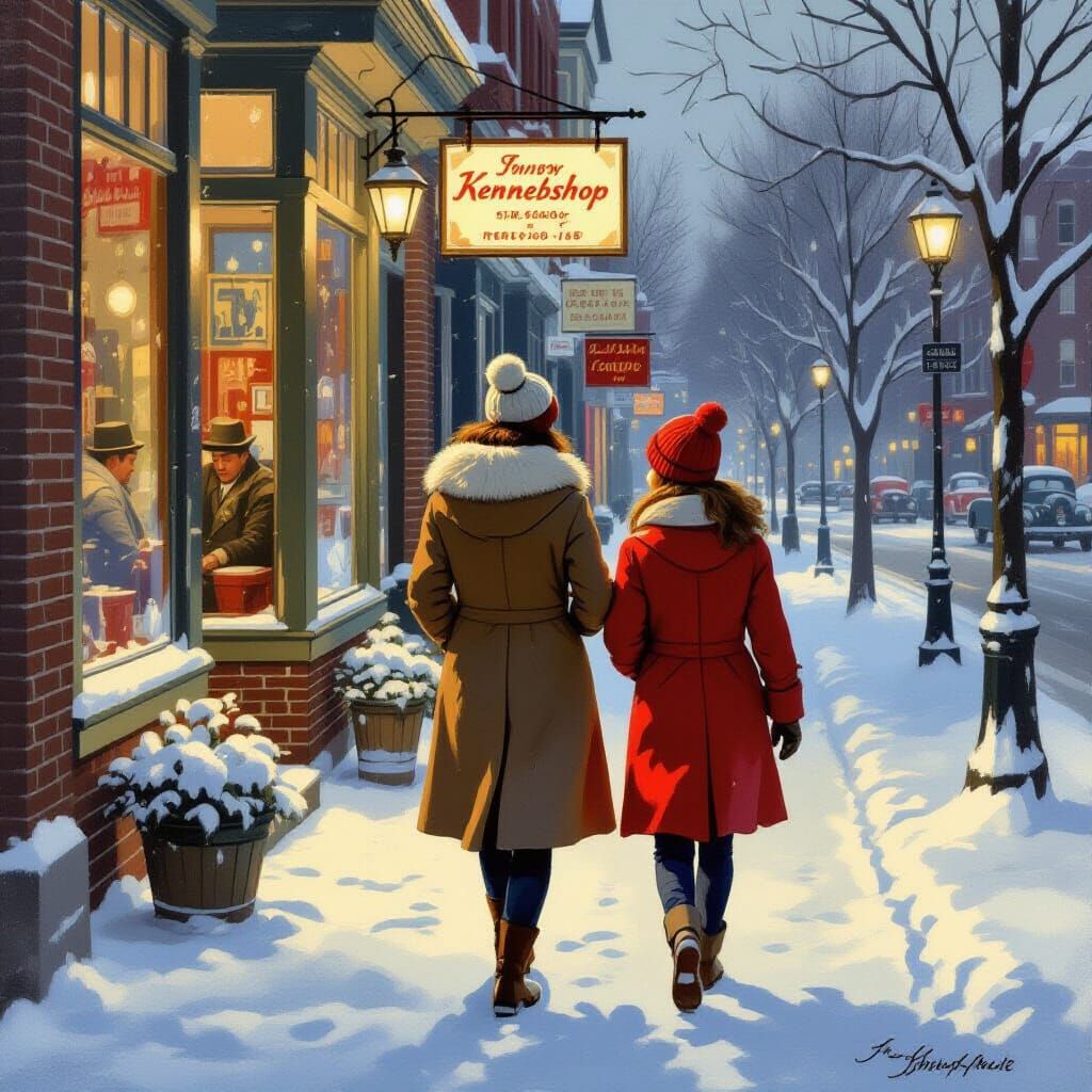 1960s Mother and Daughter in Snowy Kennebunk