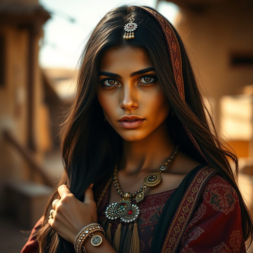 Traditional North African Beauty in Warm Desert Village