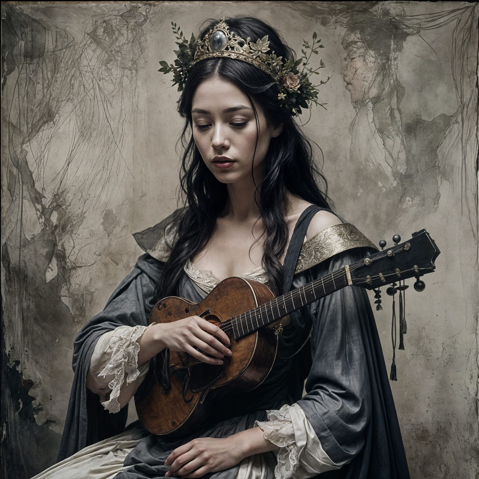 Medieval Minstrel's Embrace: Atmospheric Photo Painting