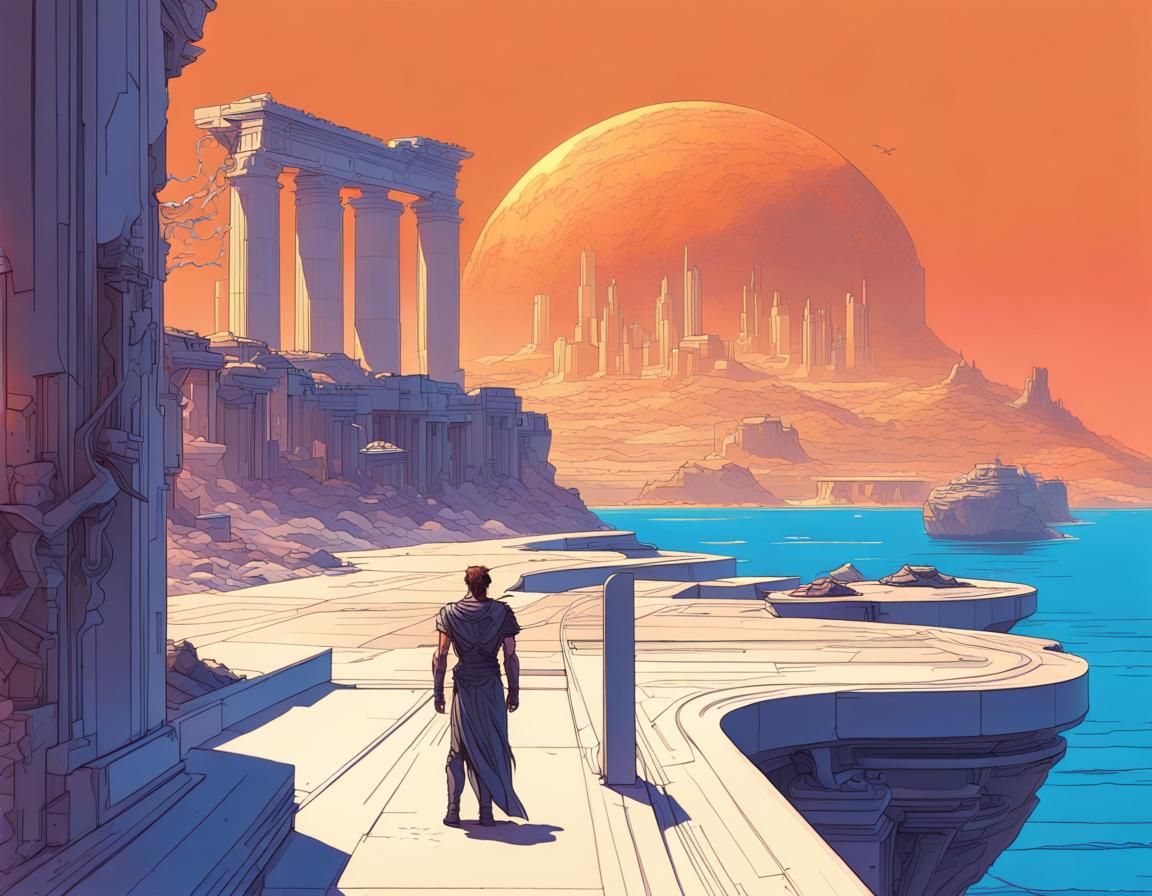 Futuristic Ancient Greek City, Syd Mead Style
