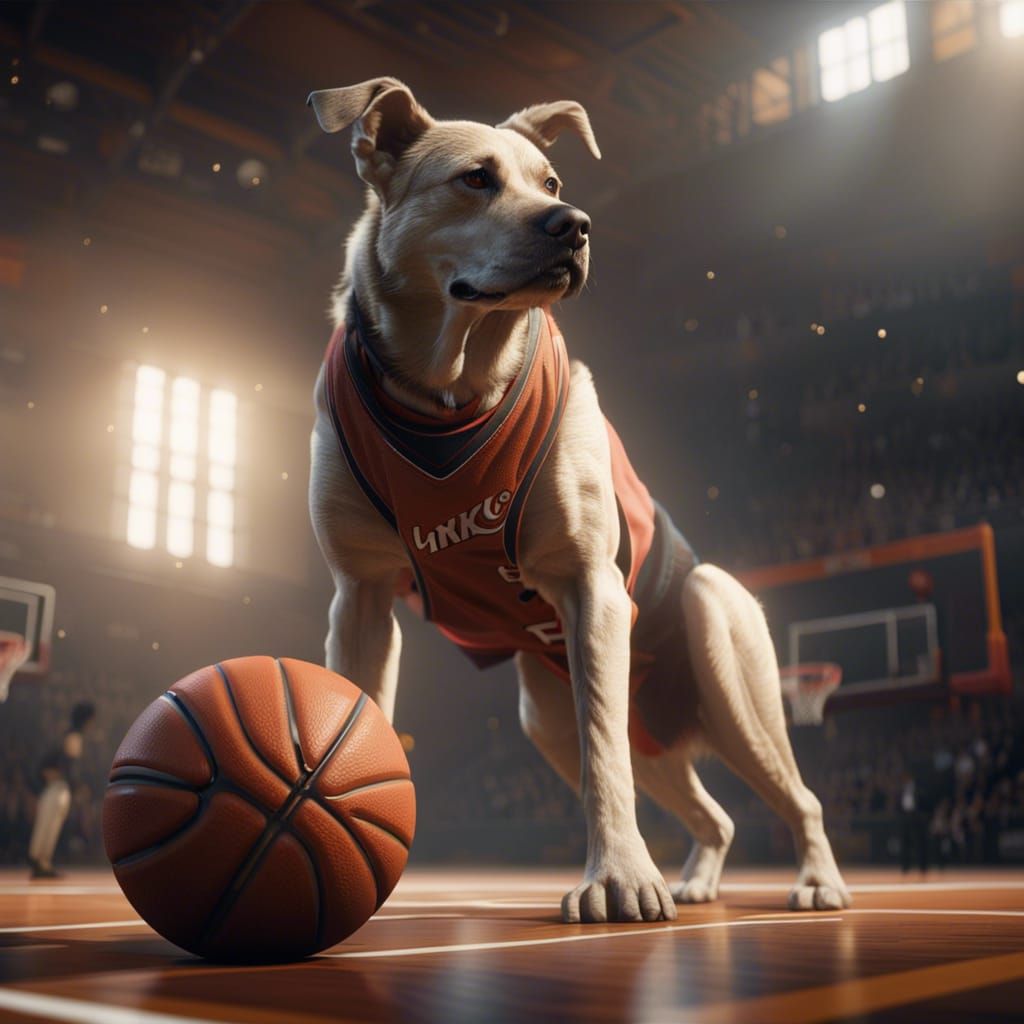 Dog Playing Basketball in 3D Game Style