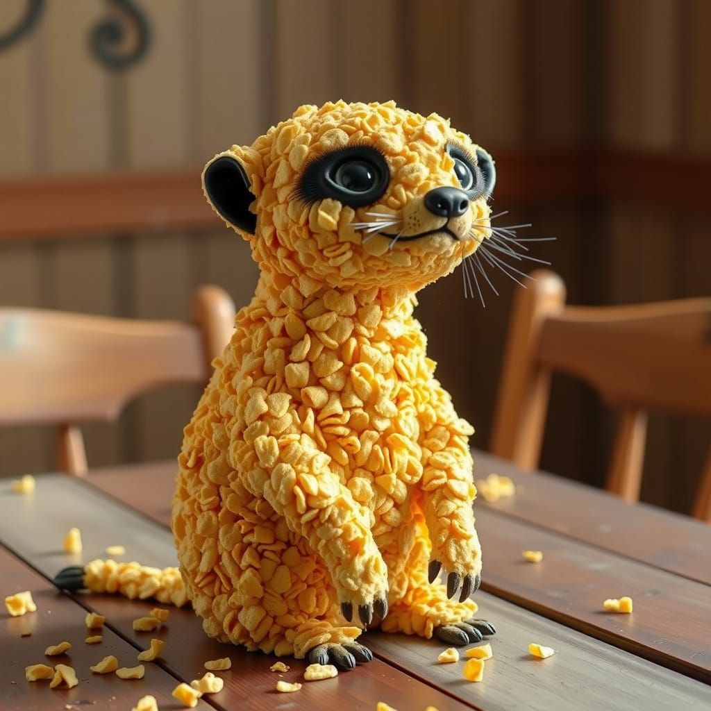 Meerkat Sculpture Made of Cornflakes: Hyperrealistic Still L...