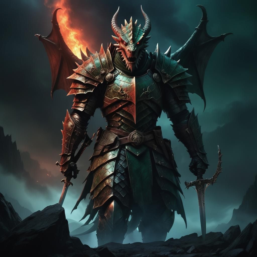 Gothic Dragon-Tooth Soldier with Glowing Runes