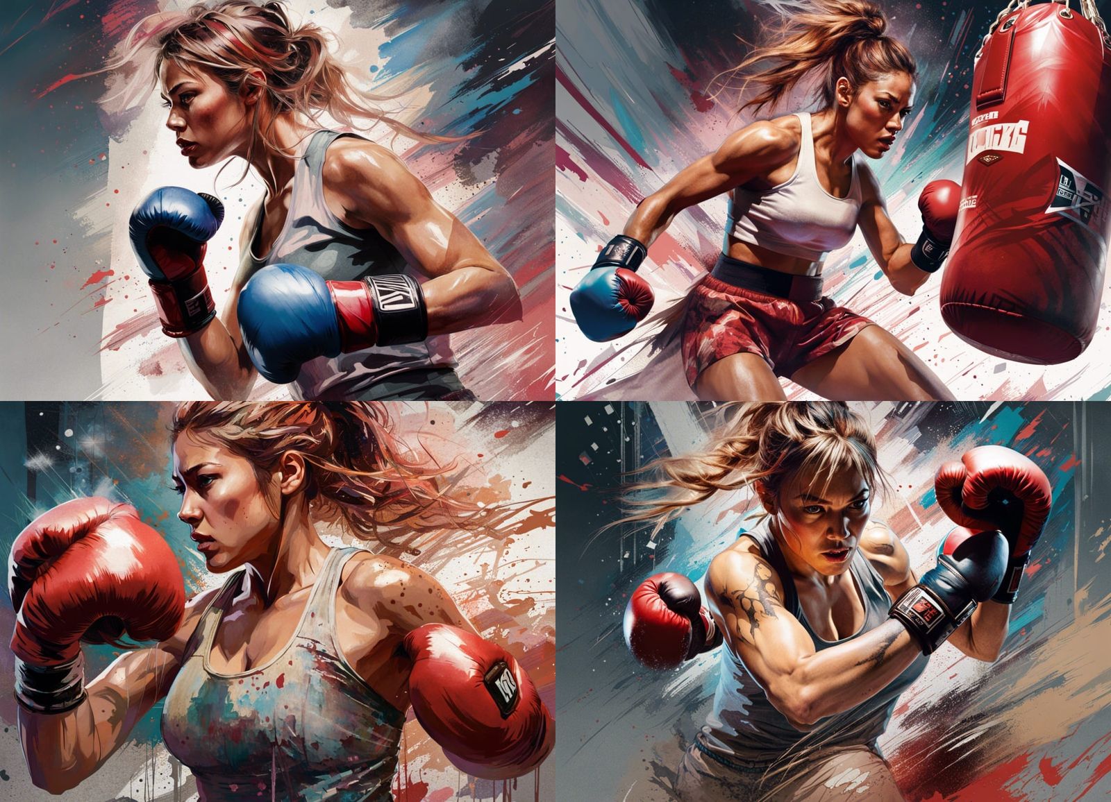 Dynamic Female Boxer Training in Splash Art Style